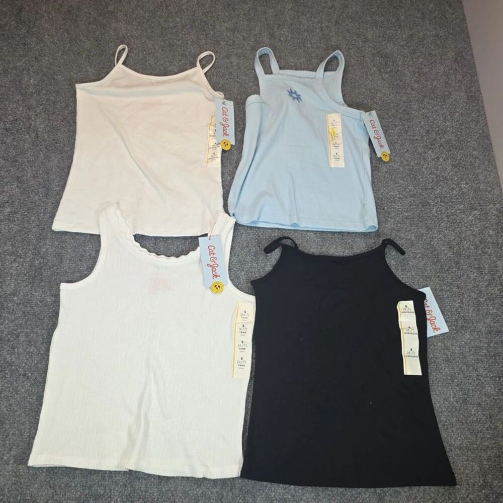Cat & Jack Girls 4 Pack Tank Tops Size 6/7 Ribbed Sleeveless Assorted Colors